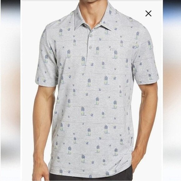 Travis Mathew Pineapple Cocktail Havana Nights Polo Golf Shirt Size Large Grey - Picture 1 of 7